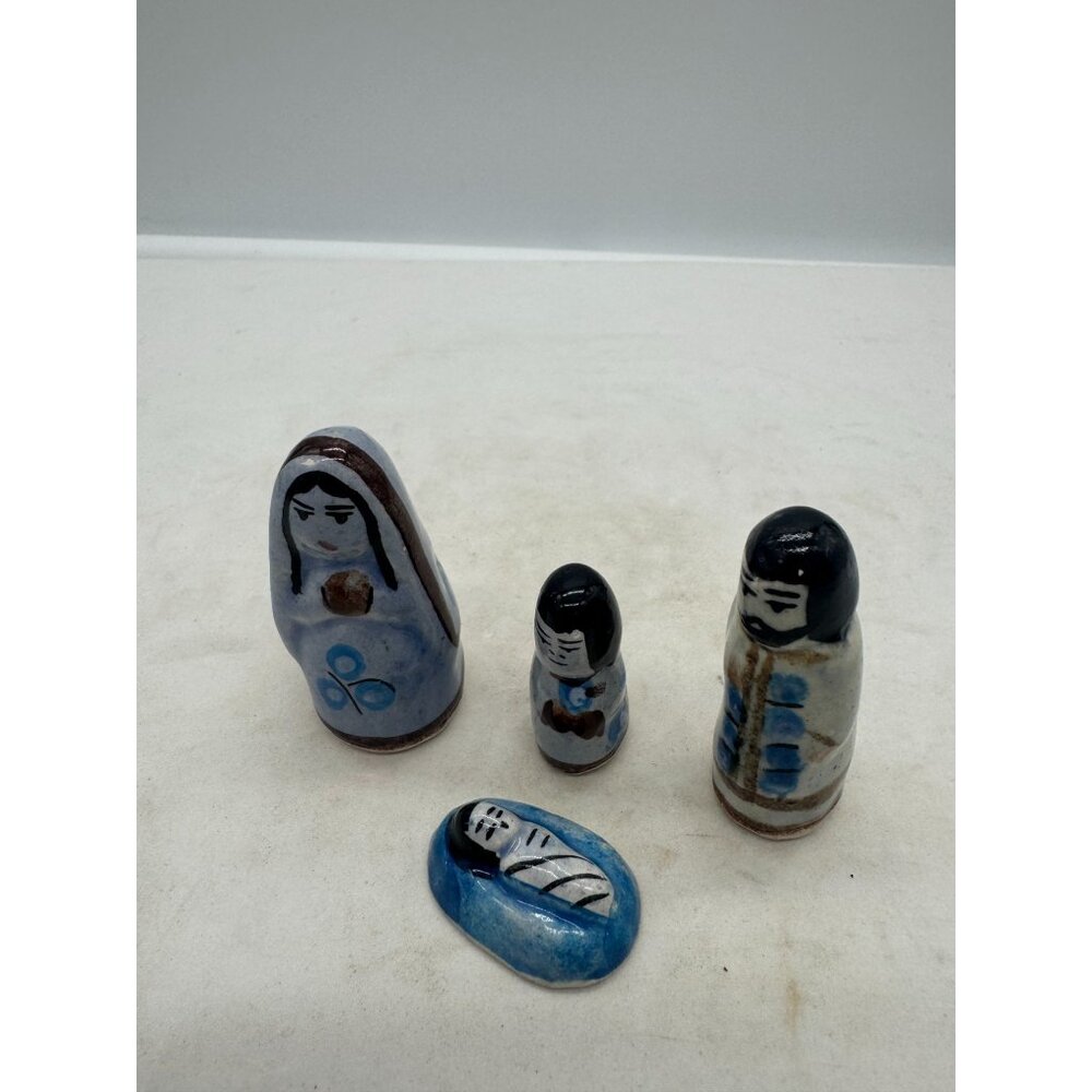 Miniature Mexican Pottery Hand Painted Nativity Set 4 Piece Christmas Decor